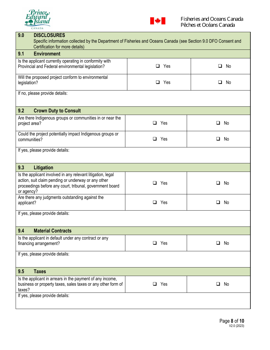 Application Form - Prince Edward Island Fisheries and Aquaculture Clean Technology Adoption Program - Prince Edward Island, Canada, Page 8