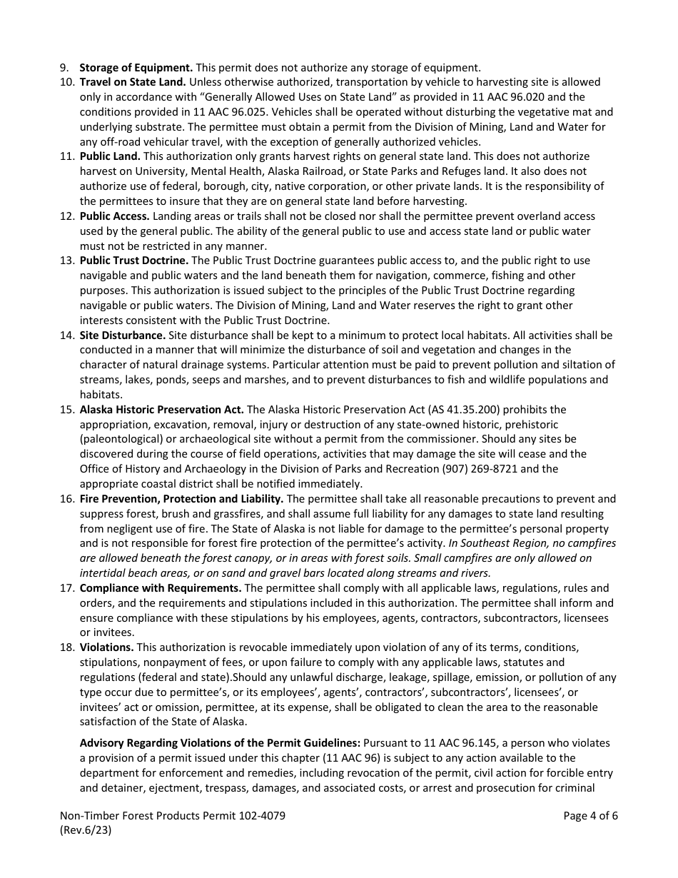 Form 102-4079 Limited Non-timber Forest Products Commercial Harvest Permit - Alaska, Page 4