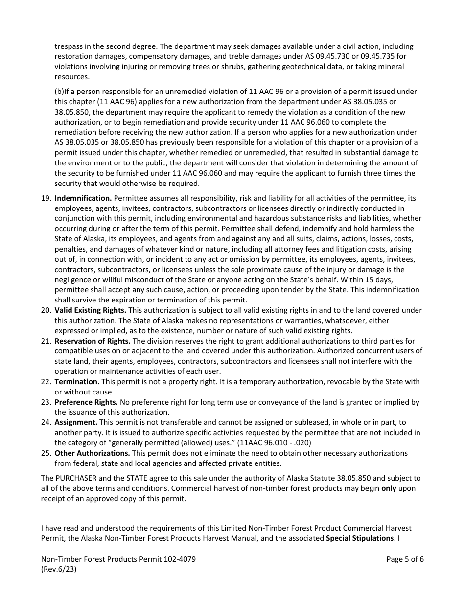 Form 102-4079 Limited Non-timber Forest Products Commercial Harvest Permit - Alaska, Page 5