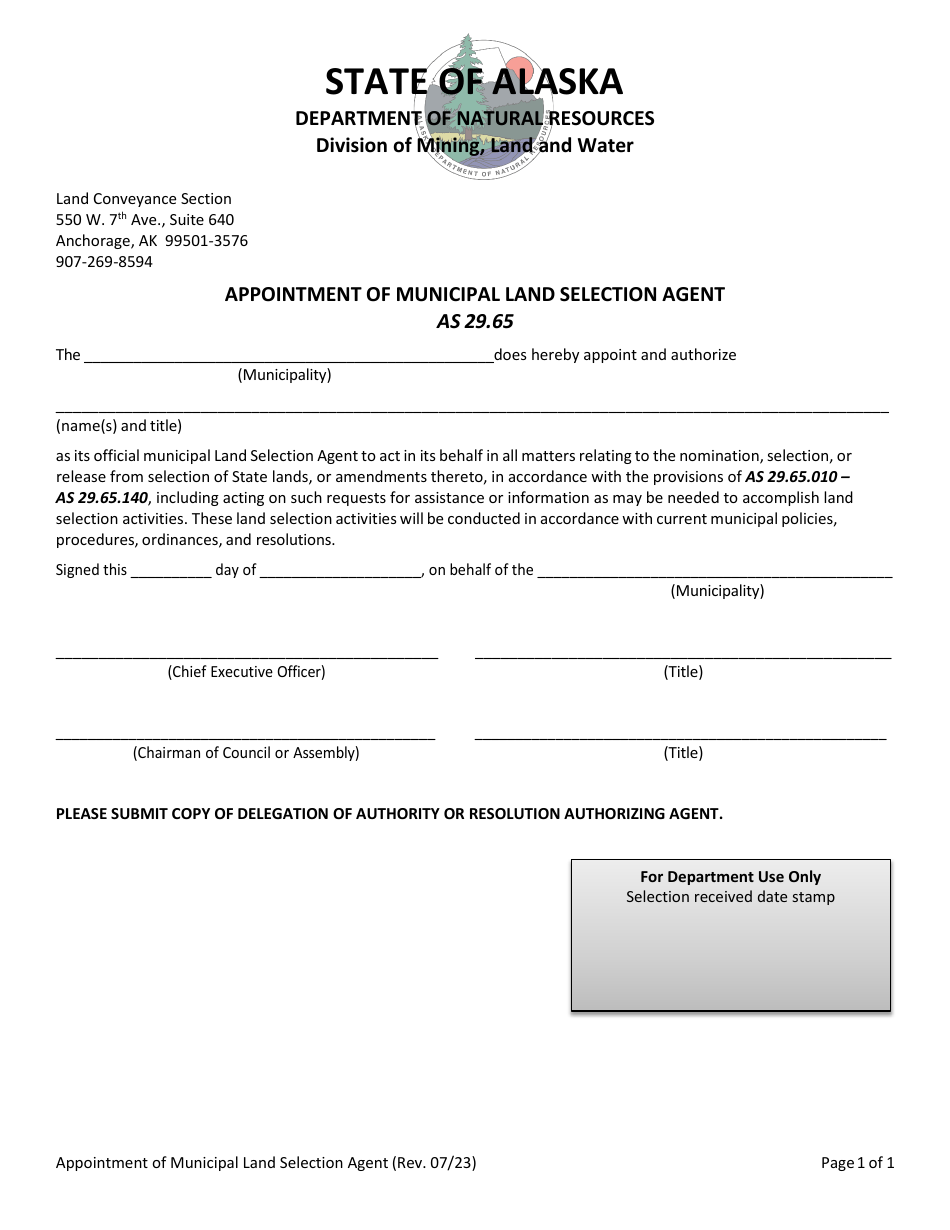 Appointment of Municipal Land Selection Agent - Alaska, Page 1