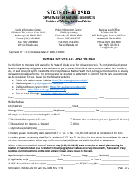 Document preview: Form 102-4043 Nomination of State Land for Sale - Alaska