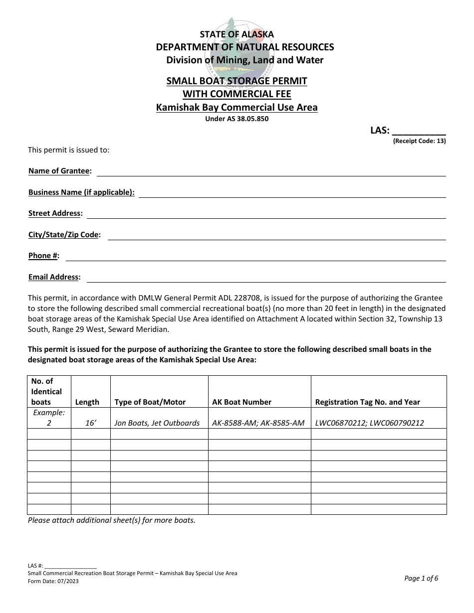 Small Boat Storage Permit With Commercial Fee - Kamishak Bay Commercial Use Area - Alaska, Page 1