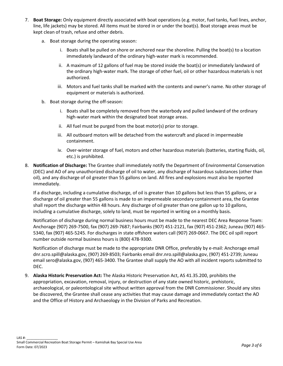 Small Boat Storage Permit With Commercial Fee - Kamishak Bay Commercial Use Area - Alaska, Page 3