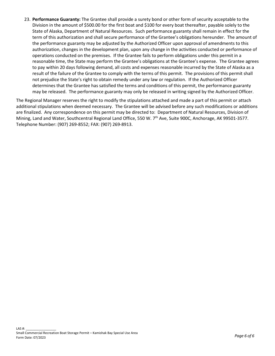 Small Boat Storage Permit With Commercial Fee - Kamishak Bay Commercial Use Area - Alaska, Page 6