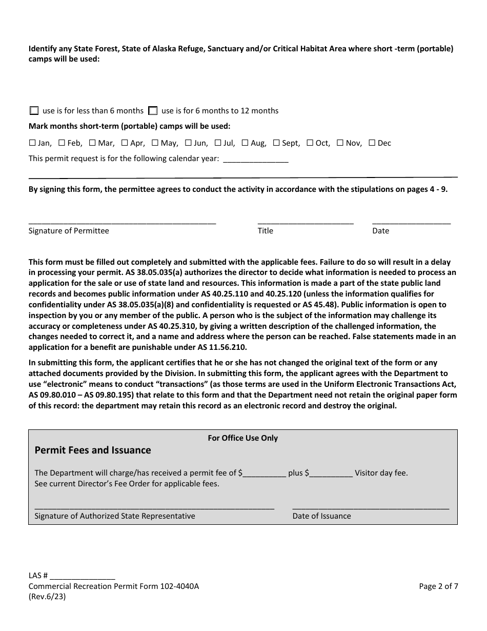 Form 102-4040A Commercial Recreation Permit - Alaska, Page 3