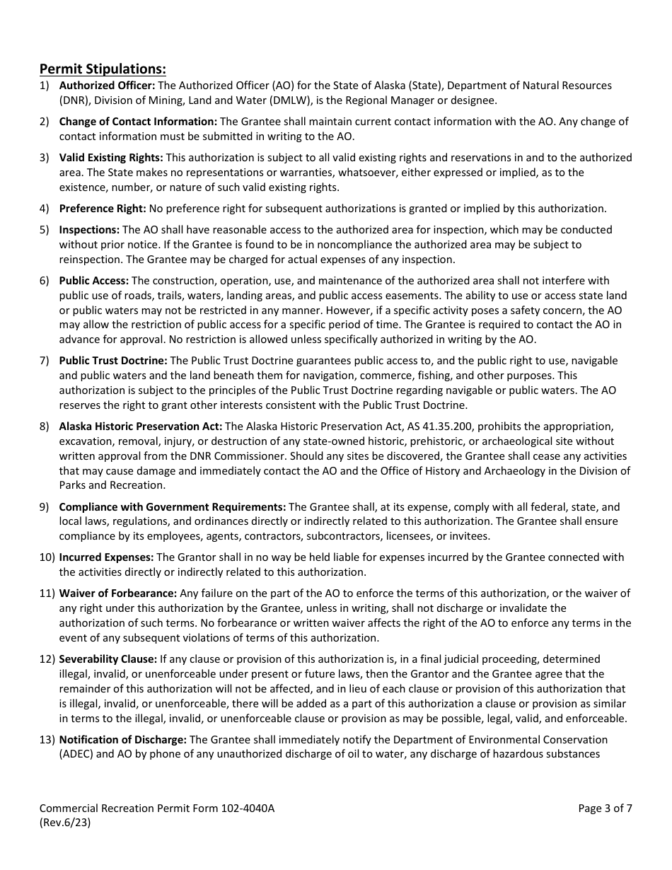 Form 102-4040A Commercial Recreation Permit - Alaska, Page 4
