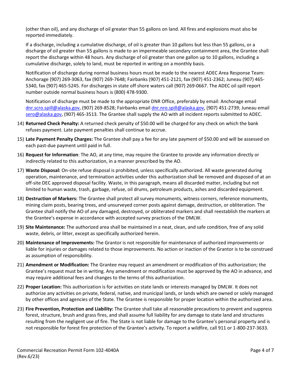 Form 102-4040A Commercial Recreation Permit - Alaska, Page 5