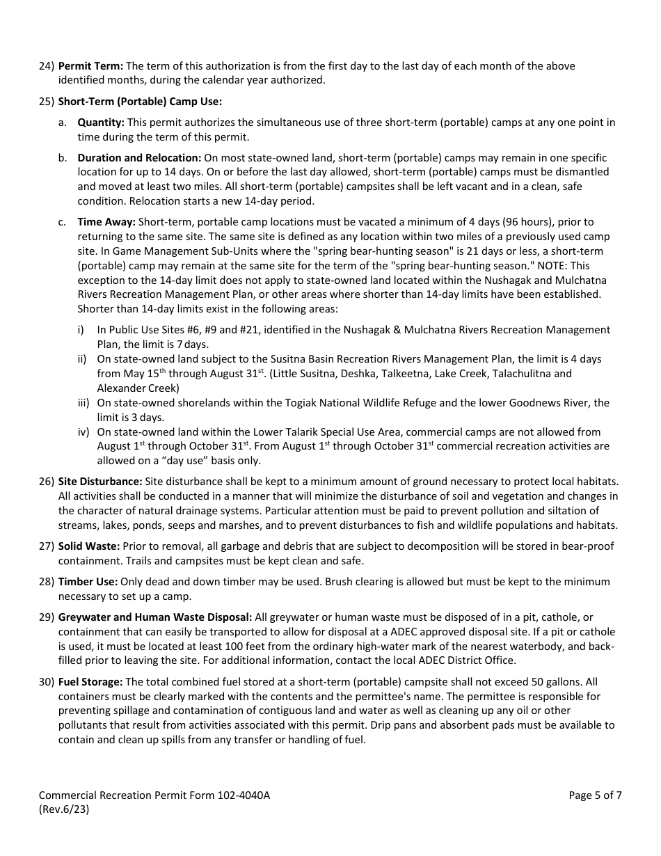 Form 102-4040A Commercial Recreation Permit - Alaska, Page 6