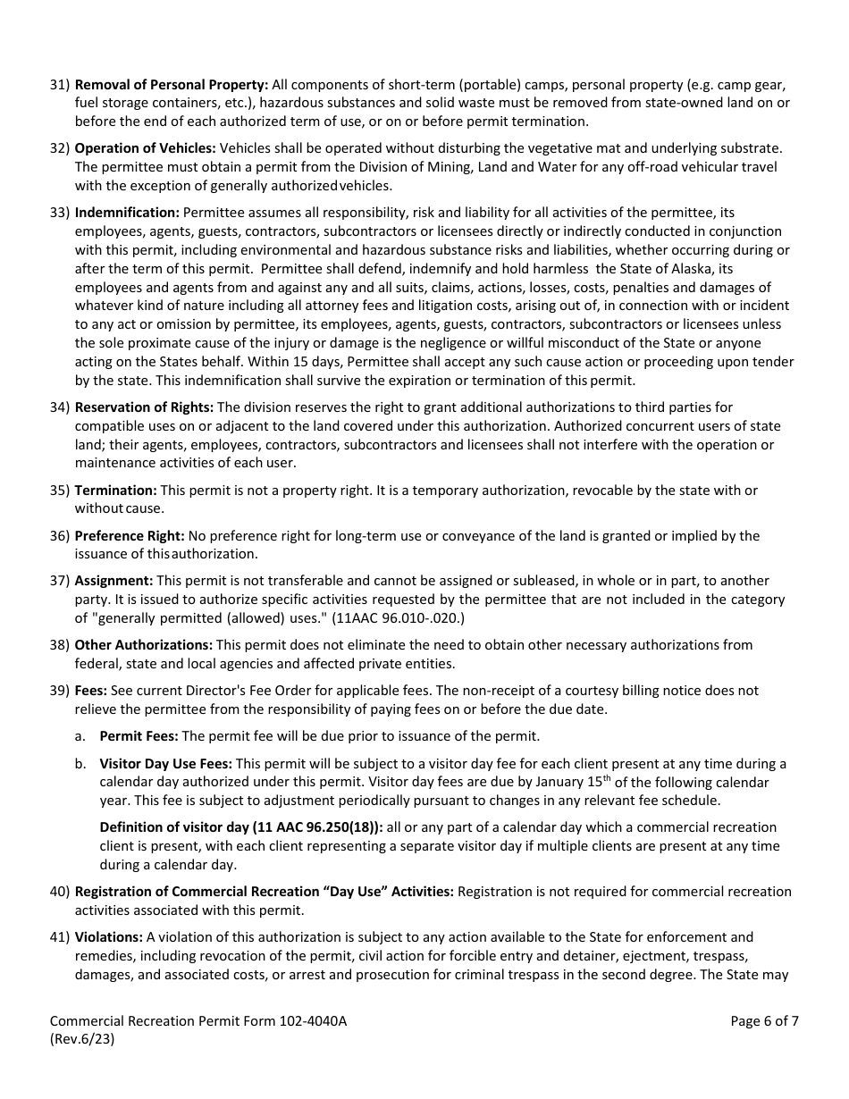 Form 102-4040A Commercial Recreation Permit - Alaska, Page 7