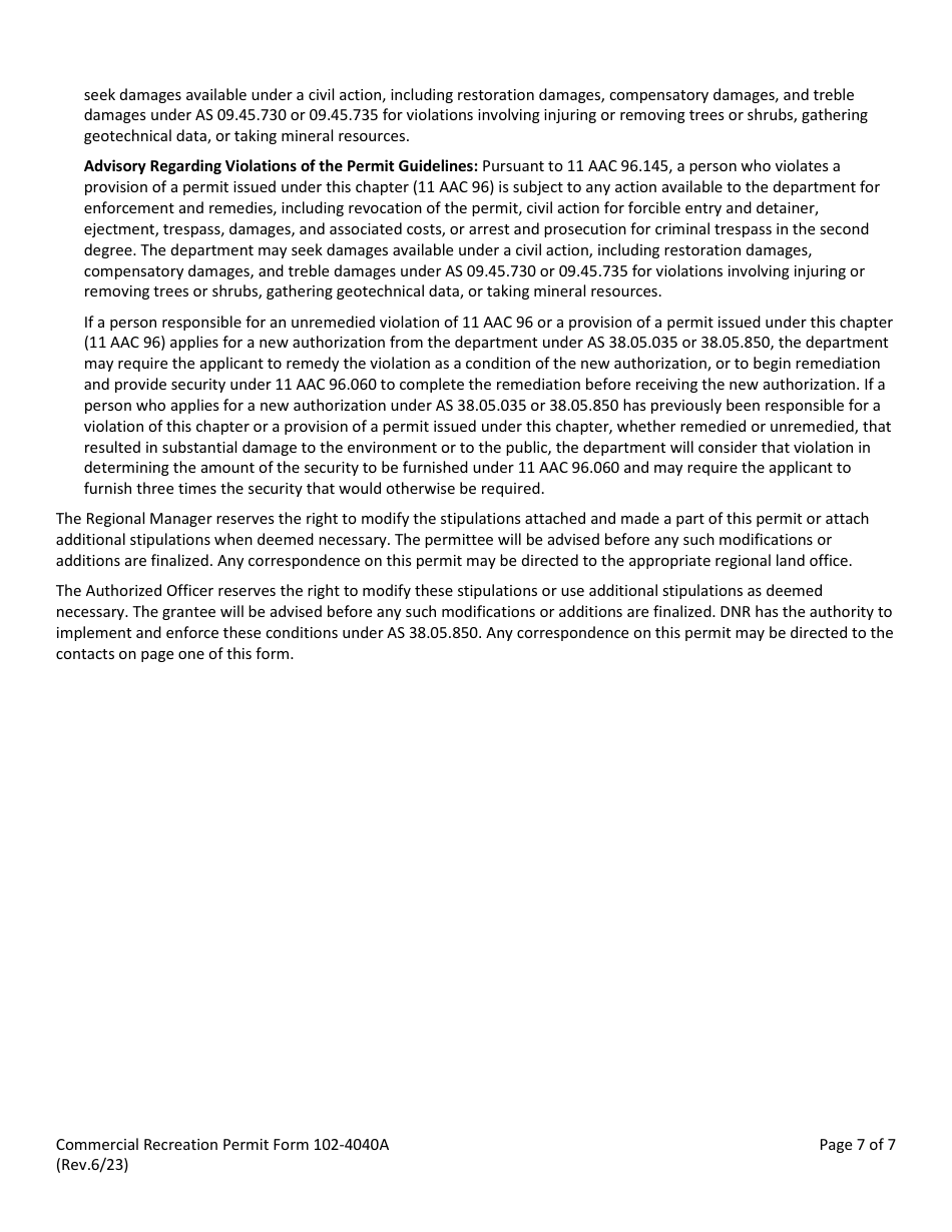Form 102-4040A Commercial Recreation Permit - Alaska, Page 8