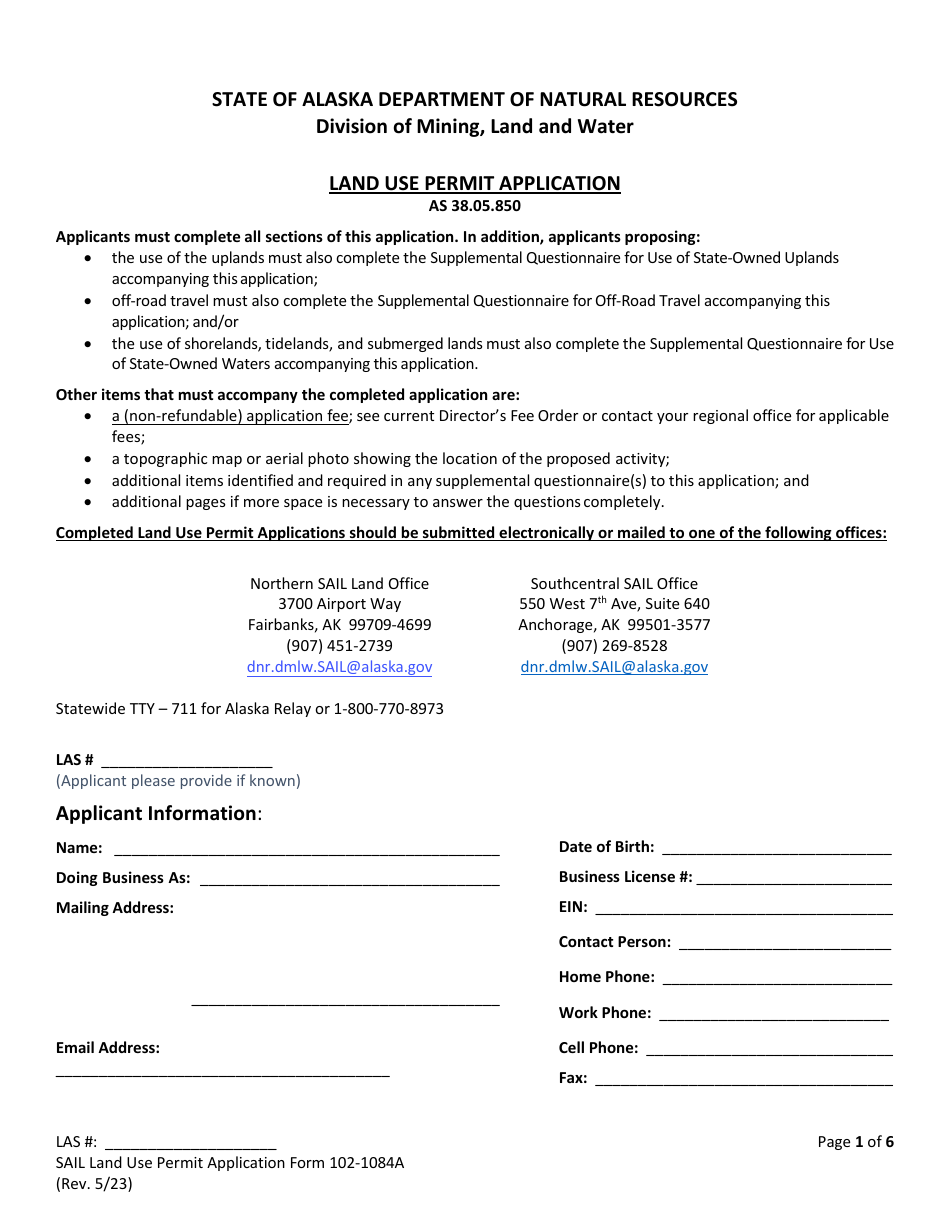Form 102-1084A Land Use Permit Application - Alaska, Page 3