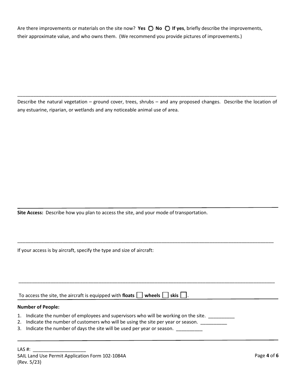 Form 102-1084A Land Use Permit Application - Alaska, Page 6