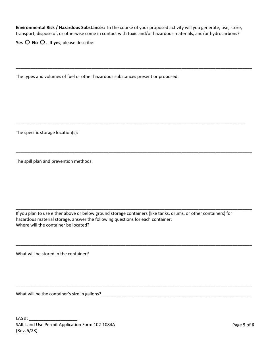 Form 102-1084A Land Use Permit Application - Alaska, Page 7