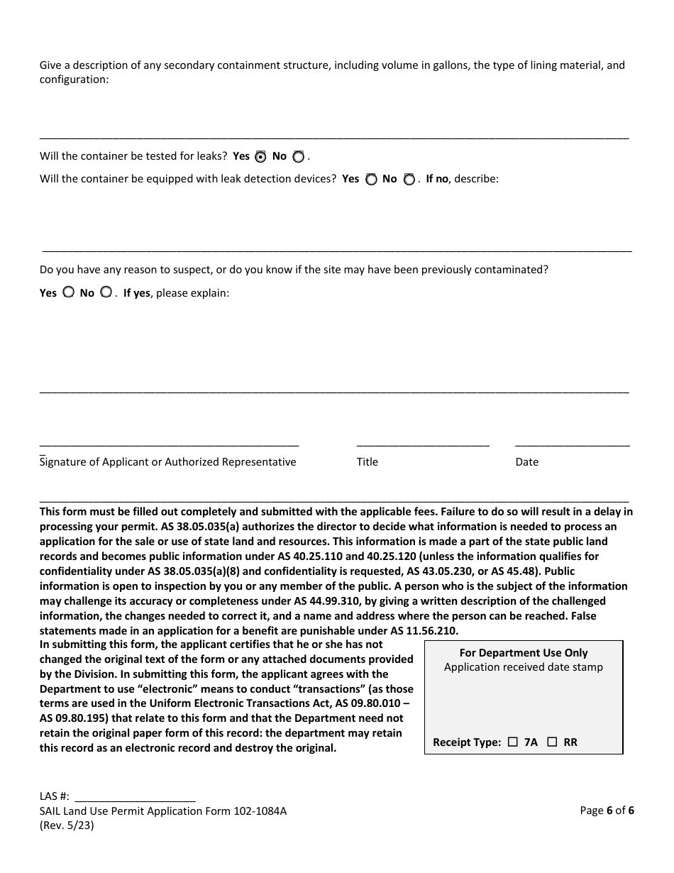 Form 102-1084A Land Use Permit Application - Alaska, Page 8