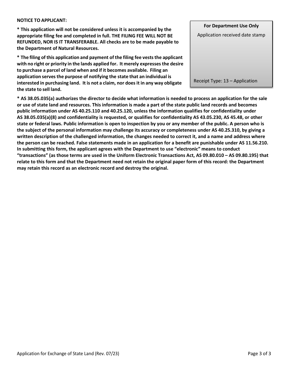 Application for Exchange of State Land - Alaska, Page 3
