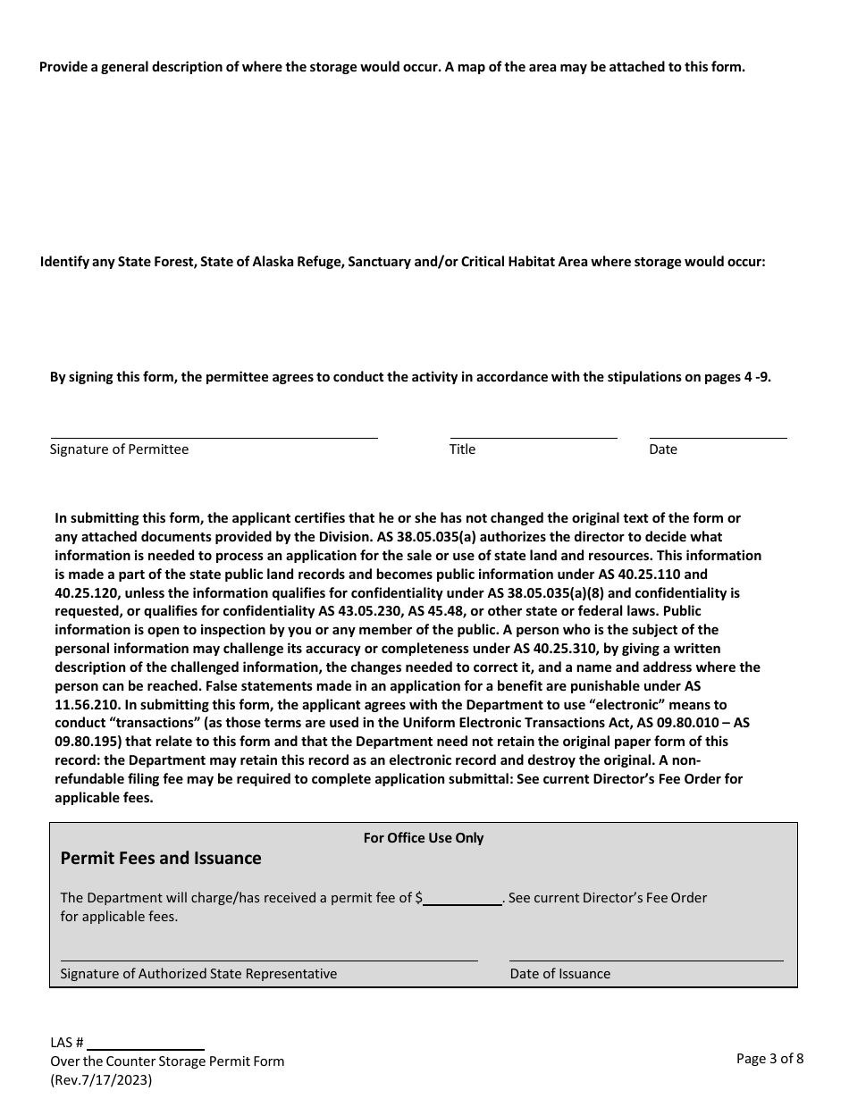 Over the Counter Storage Permit Application - Alaska, Page 5