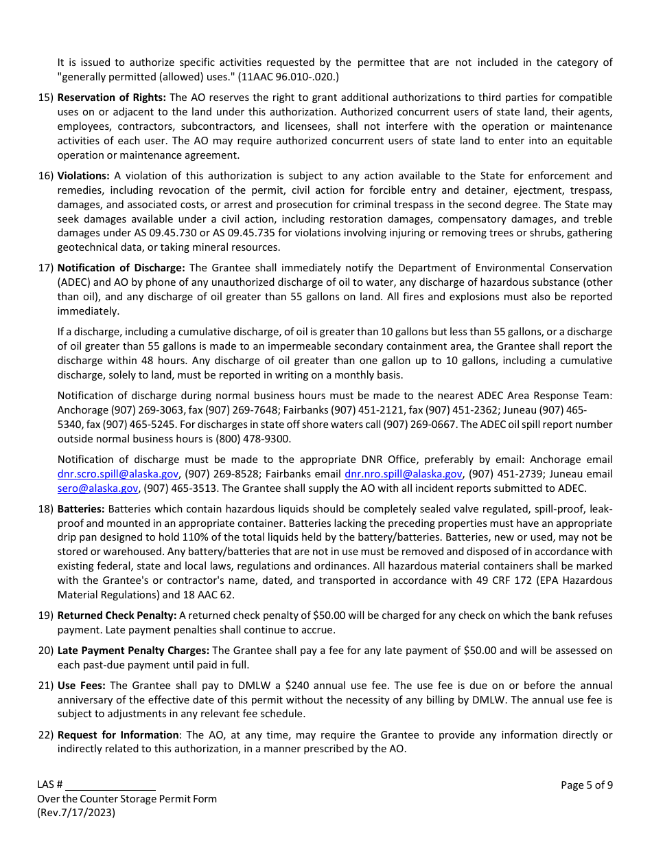 Over the Counter Storage Permit Application - Alaska, Page 7