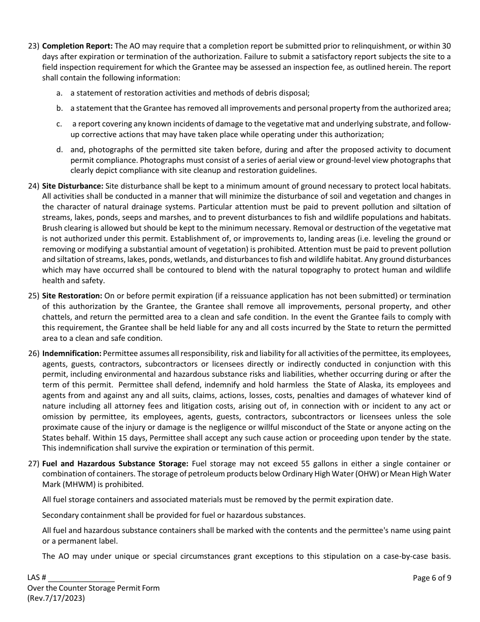 Over the Counter Storage Permit Application - Alaska, Page 8