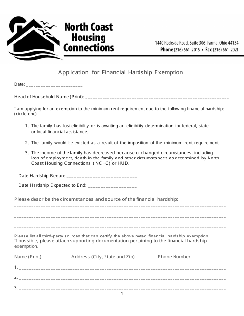 Application for Financial Hardship Exemption - City of Parma, Ohio Download Pdf