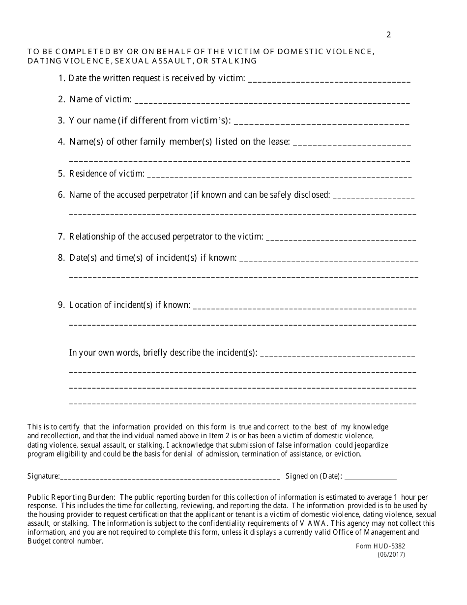 Form HUD-5382 - Fill Out, Sign Online And Download Printable PDF, City ...