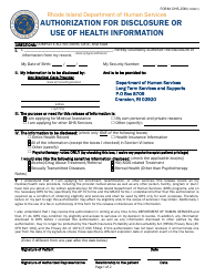 Form DHS-25M Authorization for Disclosure or Use of Health Information - Rhode Island
