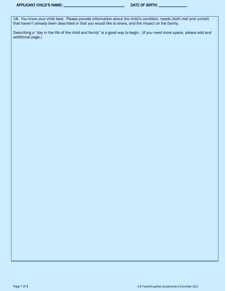 Katie Beckett Parent / Guardian Questionnaire - Rhode Island, Page 7