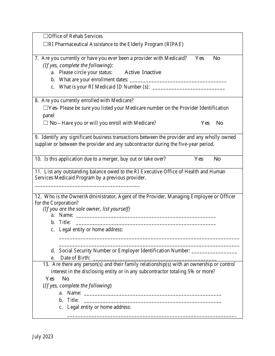 Medicaid Disclosure Questions - Rhode Island, Page 2