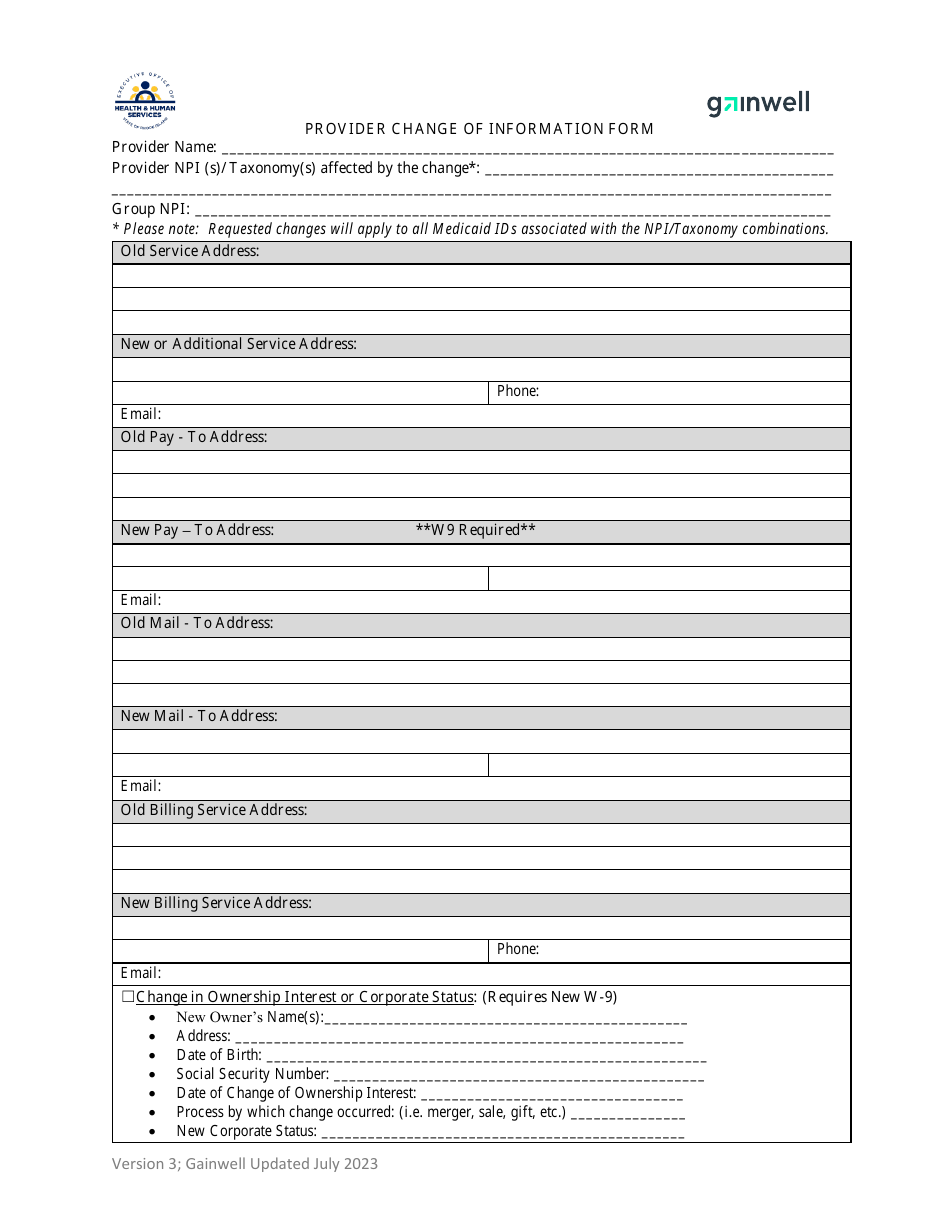 Provider Change of Information Form - Rhode Island, Page 1