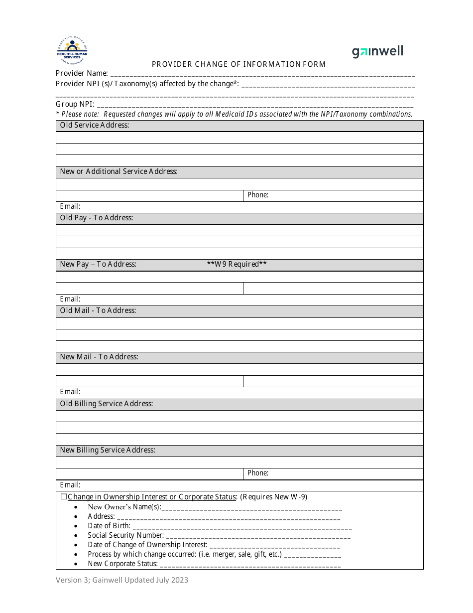 Rhode island provider change of information form download printable pdf