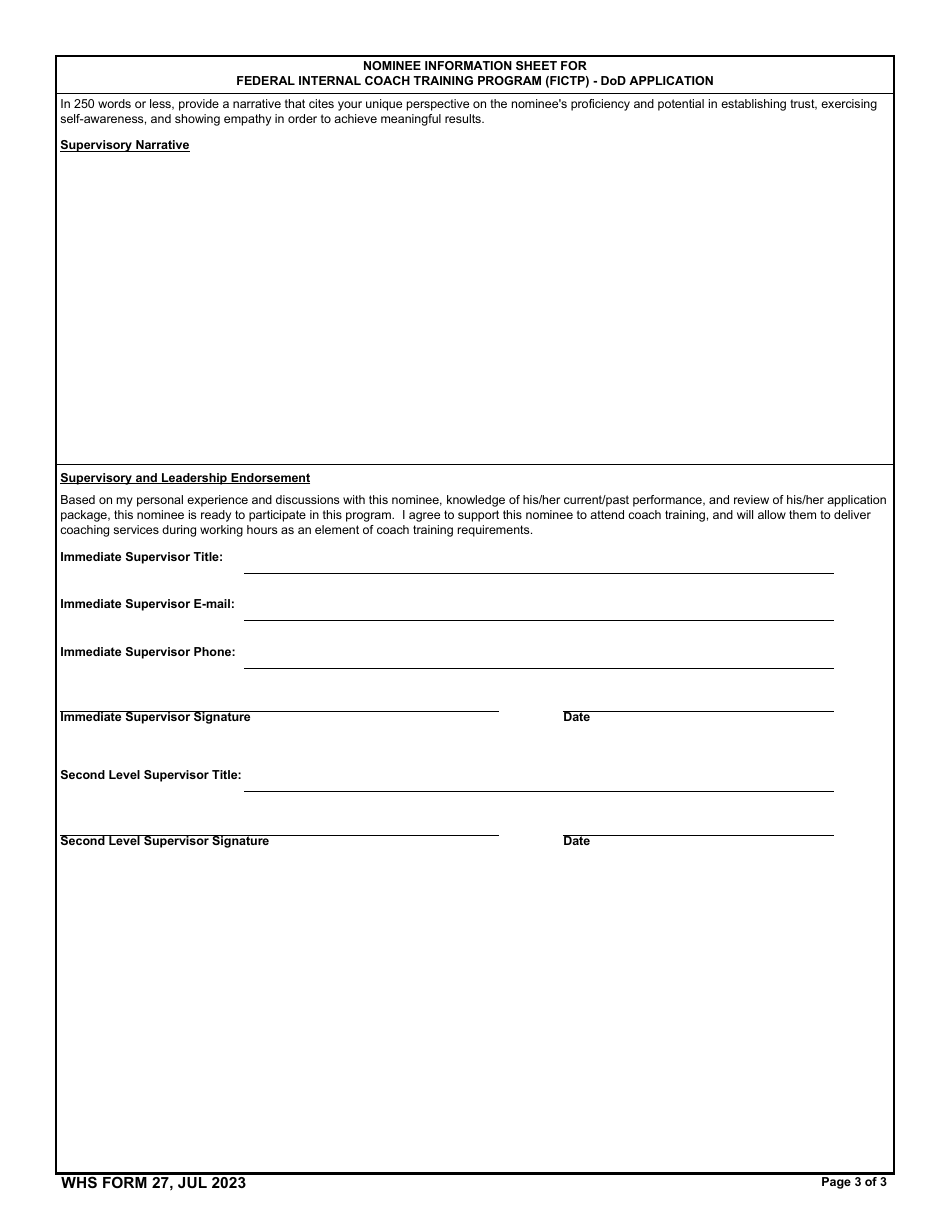WHS Form 27 Coach Program Training Application, Page 3