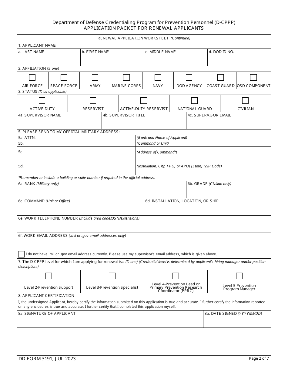 DD Form 3191 - Fill Out, Sign Online and Download Fillable PDF ...