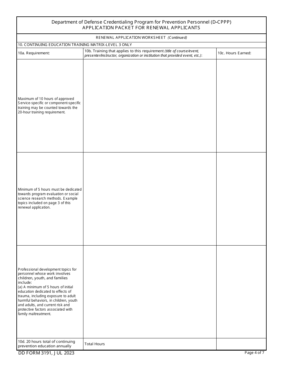 DD Form 3191 Application Packet for Renewal Applicants - Credentialing Program for Prevention Personnel (D-Cppp), Page 4
