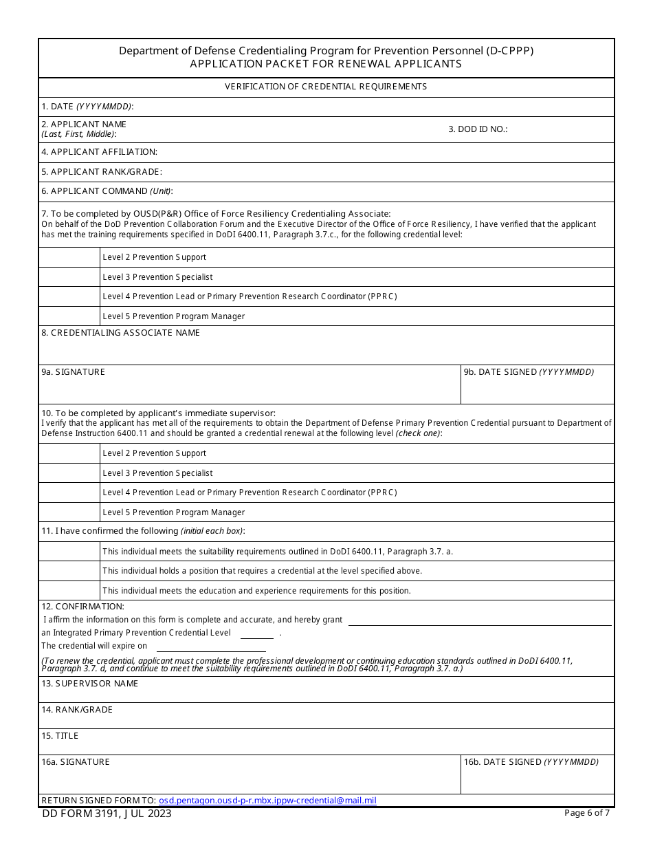 DD Form 3191 Application Packet for Renewal Applicants - Credentialing Program for Prevention Personnel (D-Cppp), Page 6