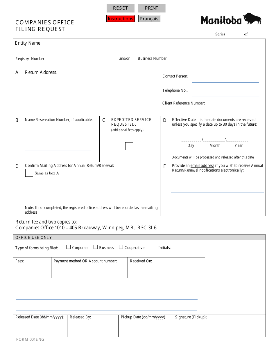 Form 001ENG - Fill Out, Sign Online and Download Fillable PDF, Manitoba ...