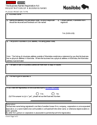 Form 001ENG Registration of a Business Name - Manitoba, Canada, Page 2
