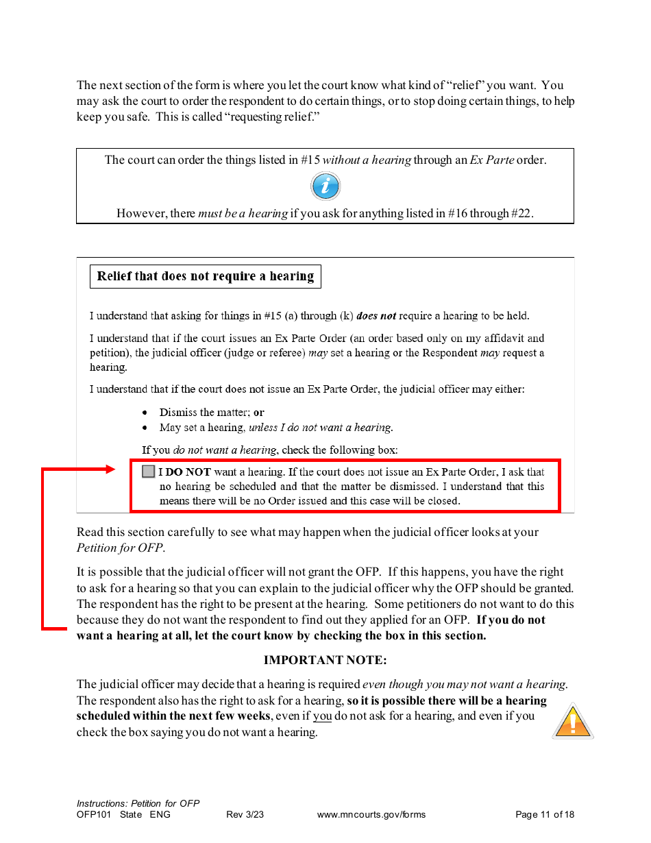 Form OFP101 Instructions - Asking for an Order for Protection (Ofp) - Minnesota, Page 11