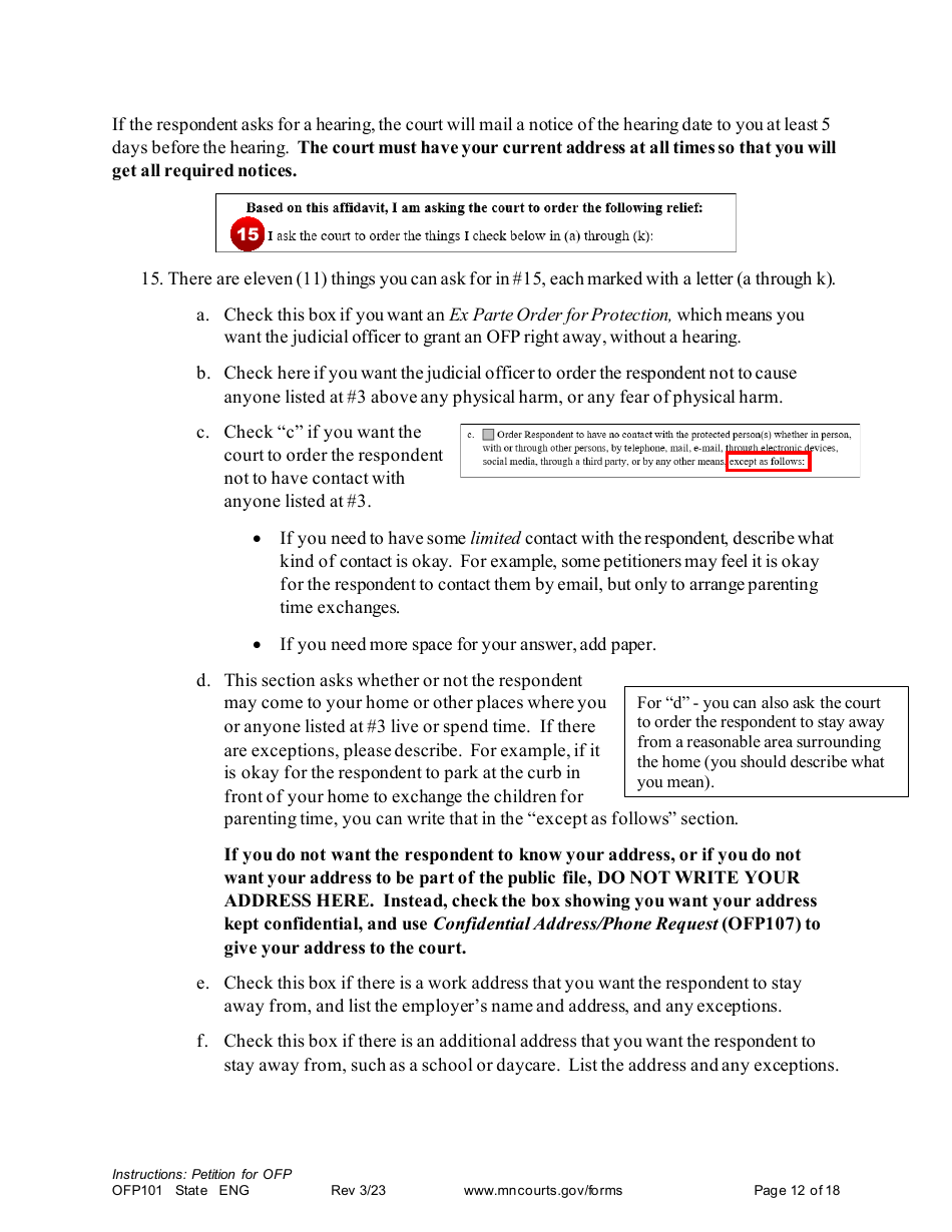 Form OFP101 Download Printable PDF or Fill Online Instructions Asking for an Order for