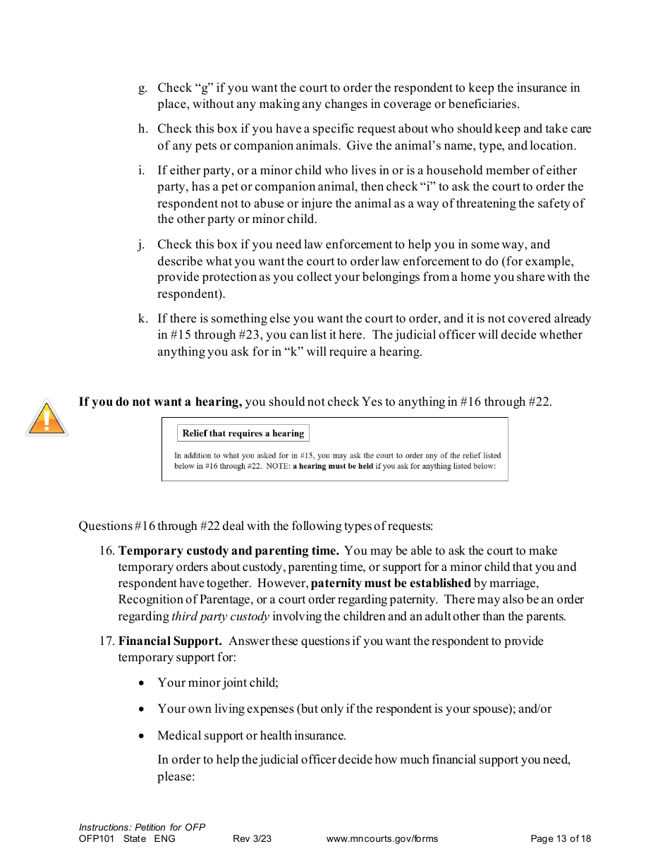 Form OFP101 Download Printable PDF or Fill Online Instructions Asking for an Order for