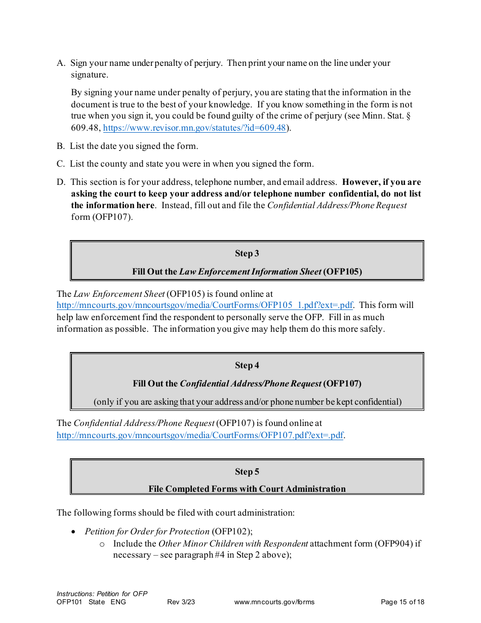 Form OFP101 Download Printable PDF or Fill Online Instructions Asking for an Order for