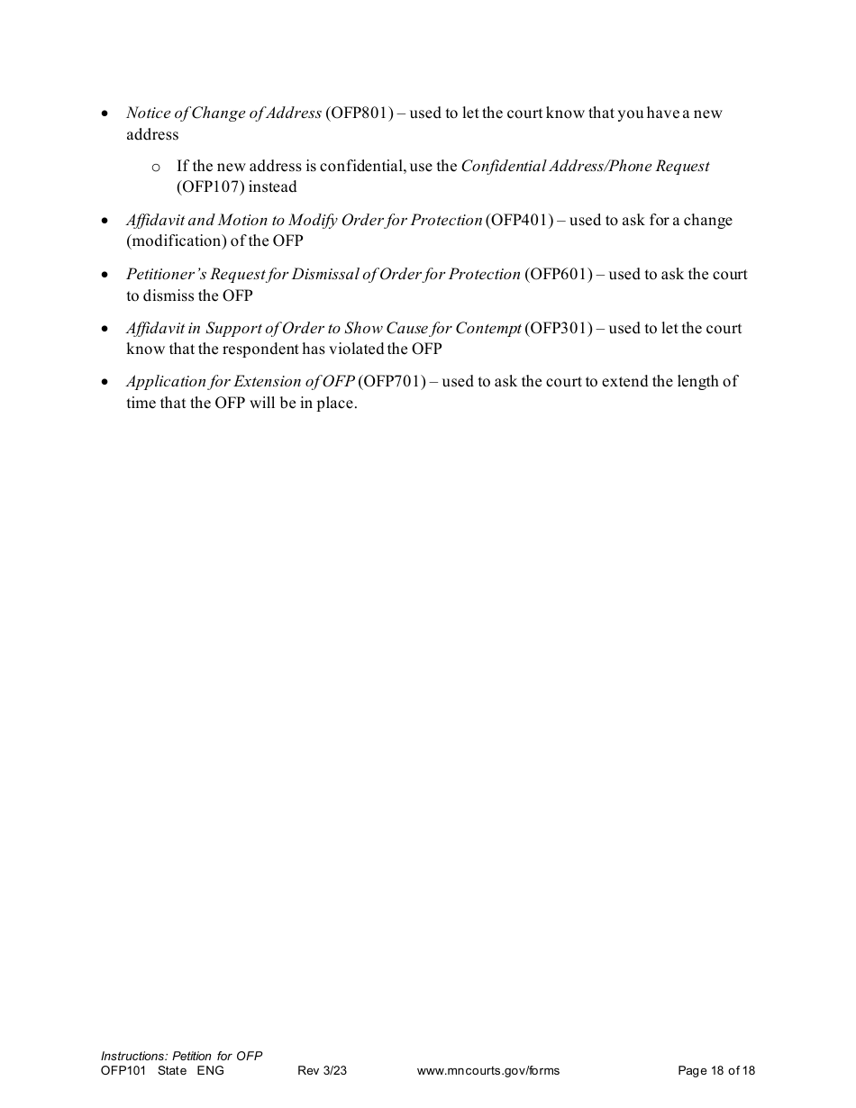 Form OFP101 Instructions - Asking for an Order for Protection (Ofp) - Minnesota, Page 18