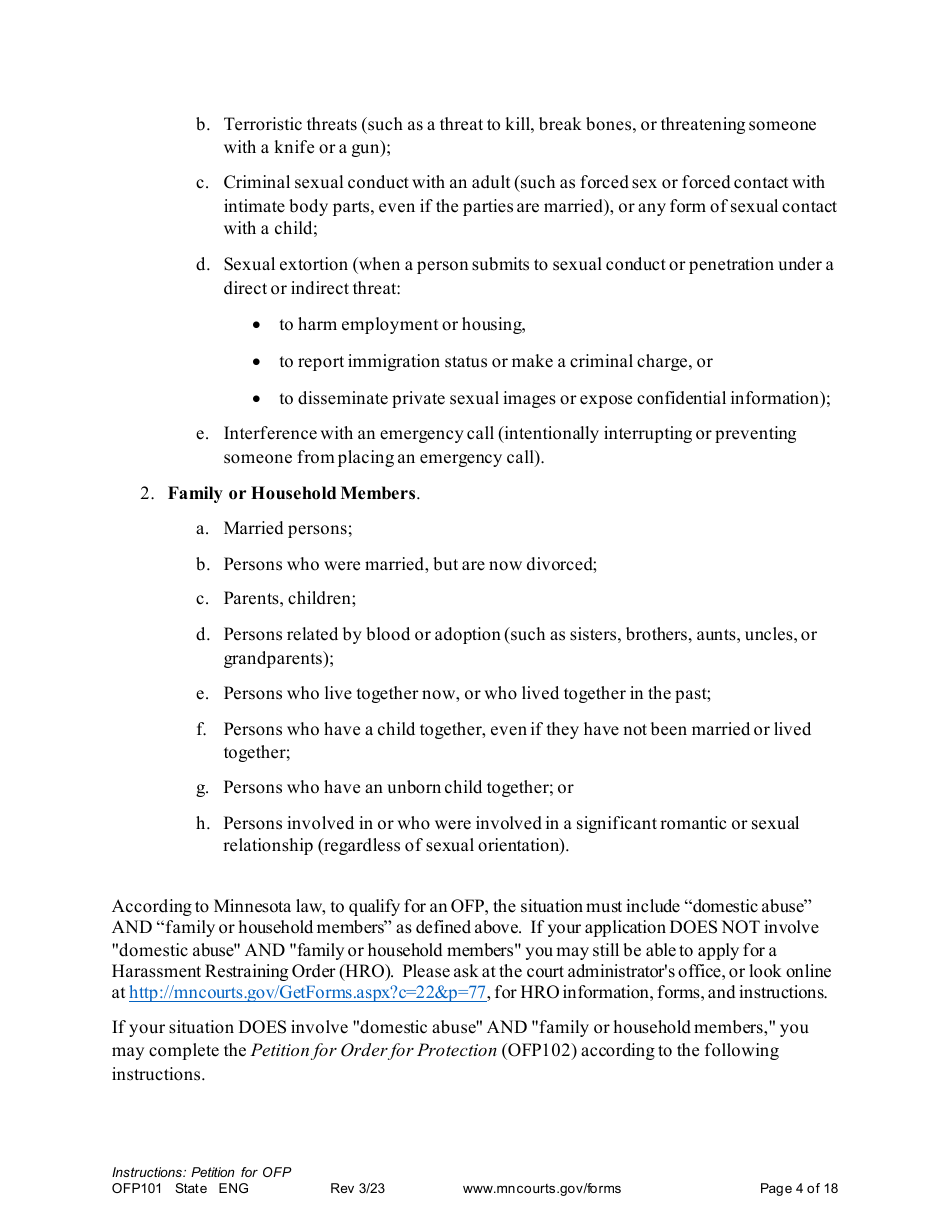 Form OFP101 Instructions - Asking for an Order for Protection (Ofp) - Minnesota, Page 4