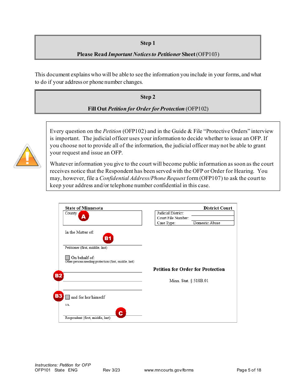 Form OFP101 Instructions - Asking for an Order for Protection (Ofp) - Minnesota, Page 5
