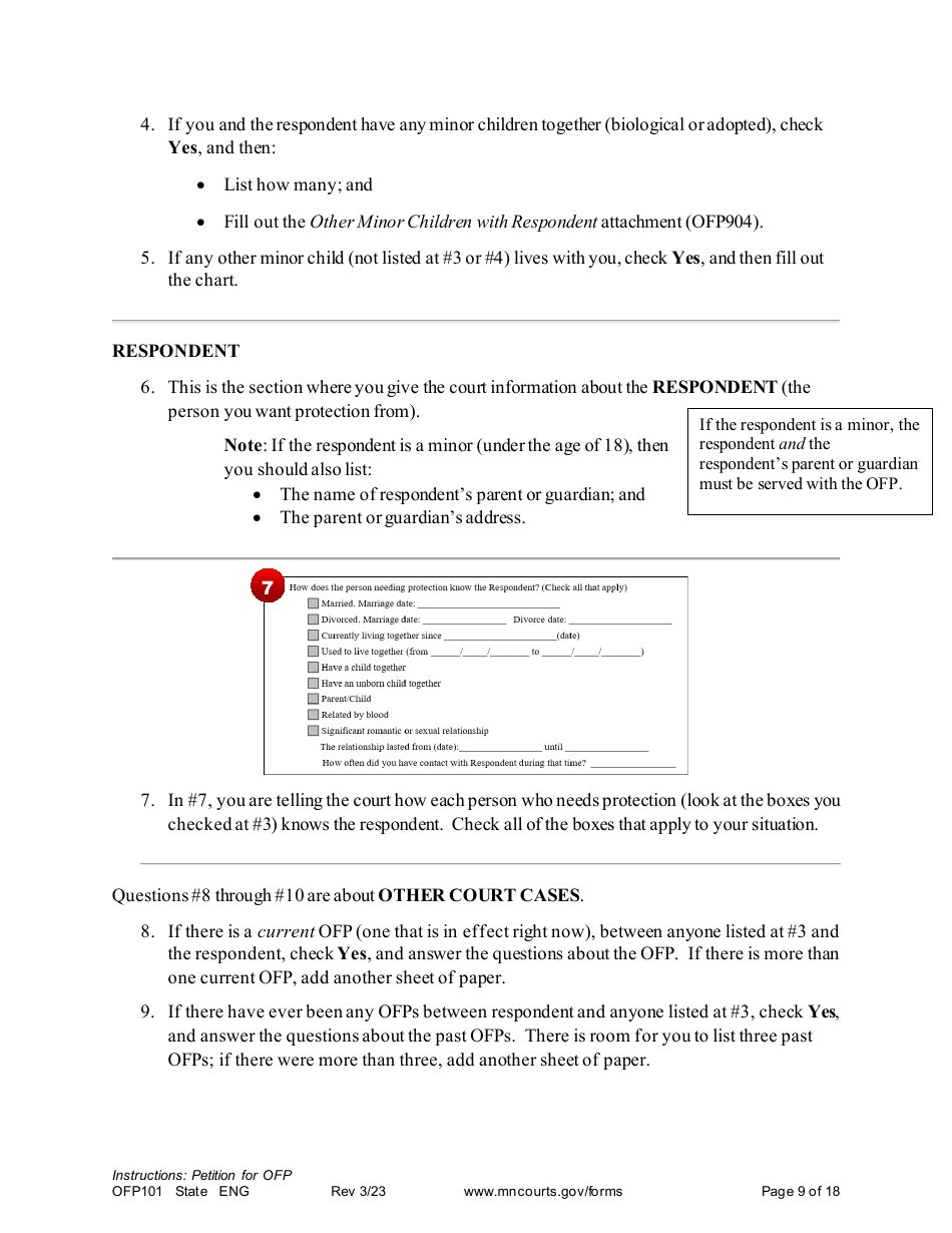 Form OFP101 Instructions - Asking for an Order for Protection (Ofp) - Minnesota, Page 9