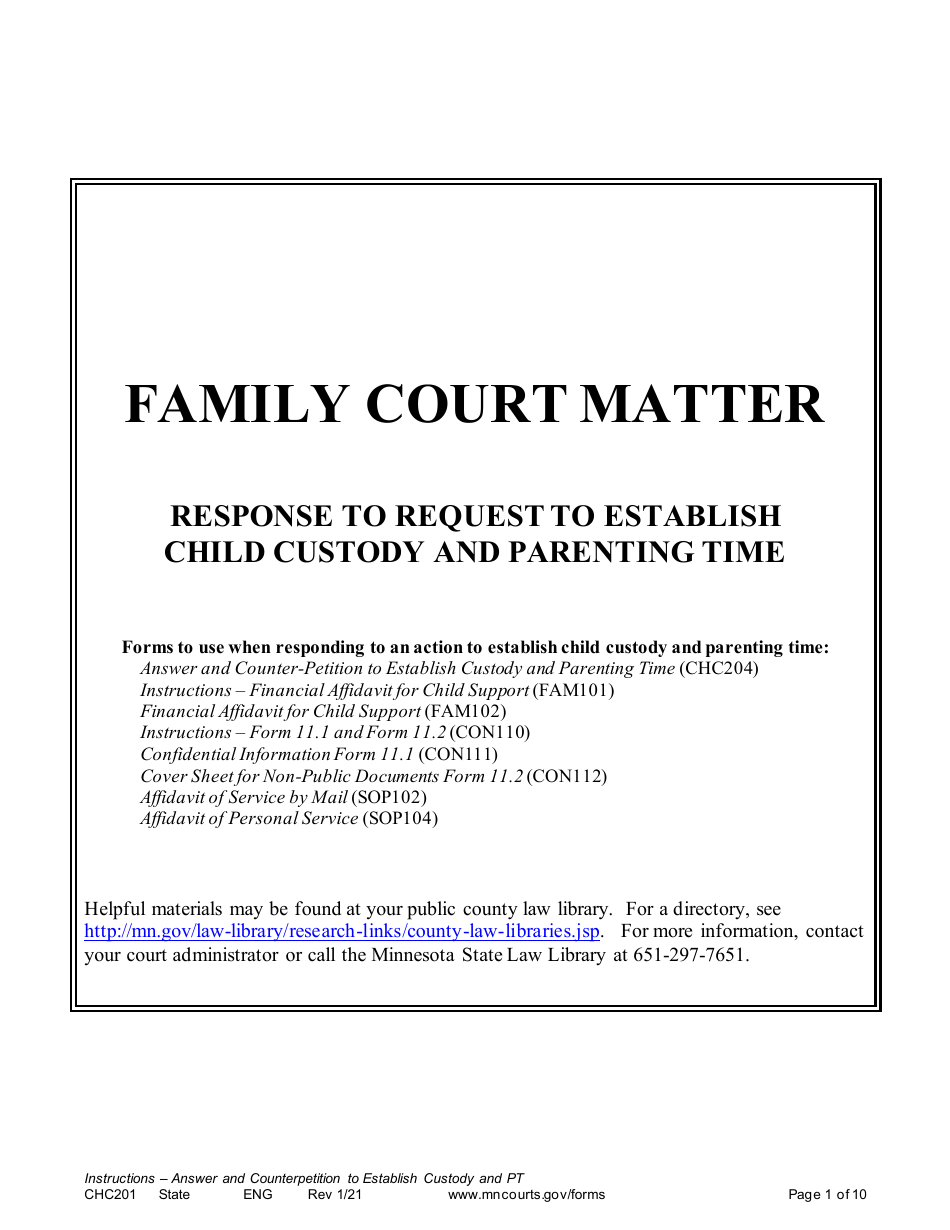Form CHC201 Instructions - Response to Request to Establish Child Custody and Parenting Time - Minnesota, Page 1