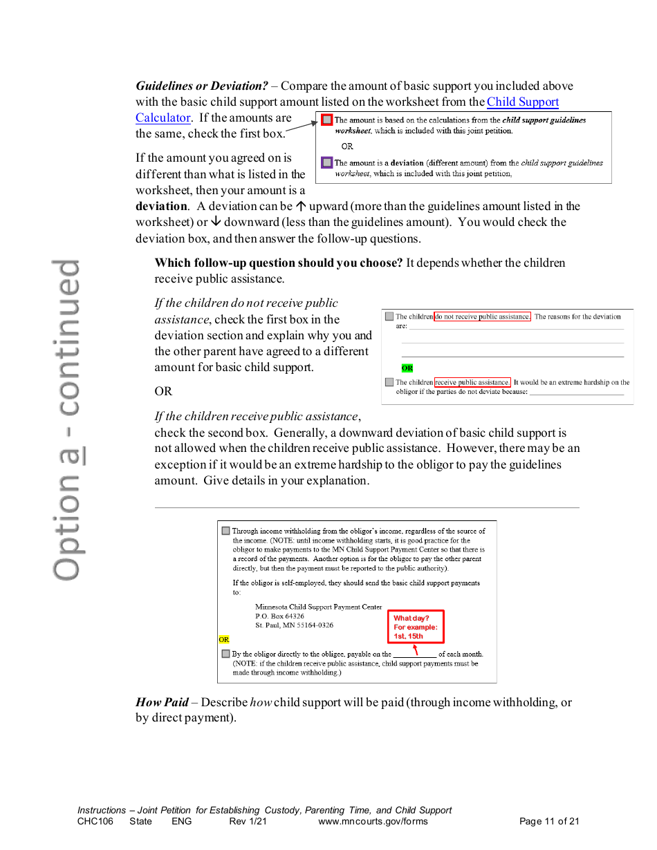 Form CHC106 Instructions - Joint Petition for Establishing Child Custody, Parenting Time, and Child Support - Minnesota, Page 11