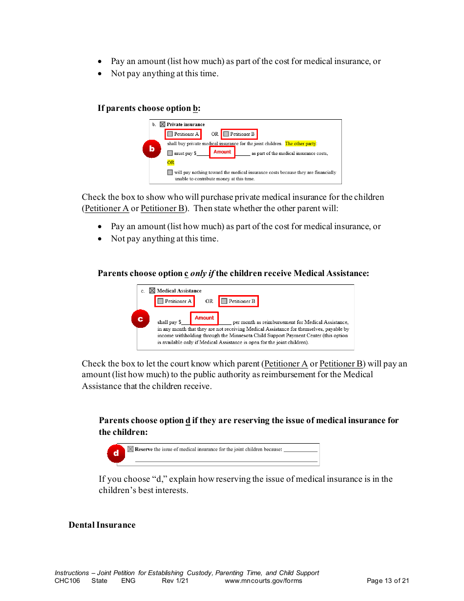 Form CHC106 Instructions - Joint Petition for Establishing Child Custody, Parenting Time, and Child Support - Minnesota, Page 13