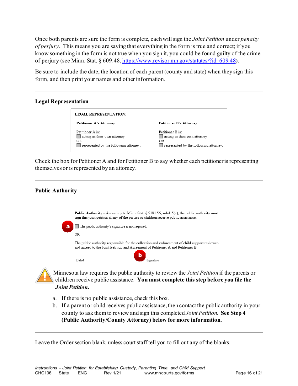 Form CHC106 Instructions - Joint Petition for Establishing Child Custody, Parenting Time, and Child Support - Minnesota, Page 16