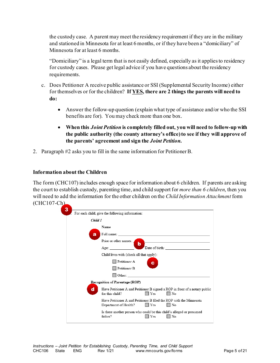 Form CHC106 Instructions - Joint Petition for Establishing Child Custody, Parenting Time, and Child Support - Minnesota, Page 5