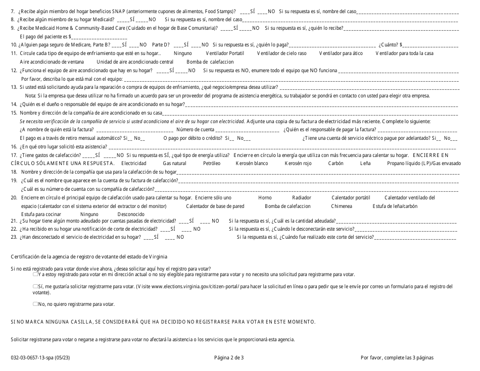 Formulario 032-03-0657-13-SPA Solicitud De Asistencia Para El Aire Acondicionado - Ventilacion - Virginia (Spanish), Page 2
