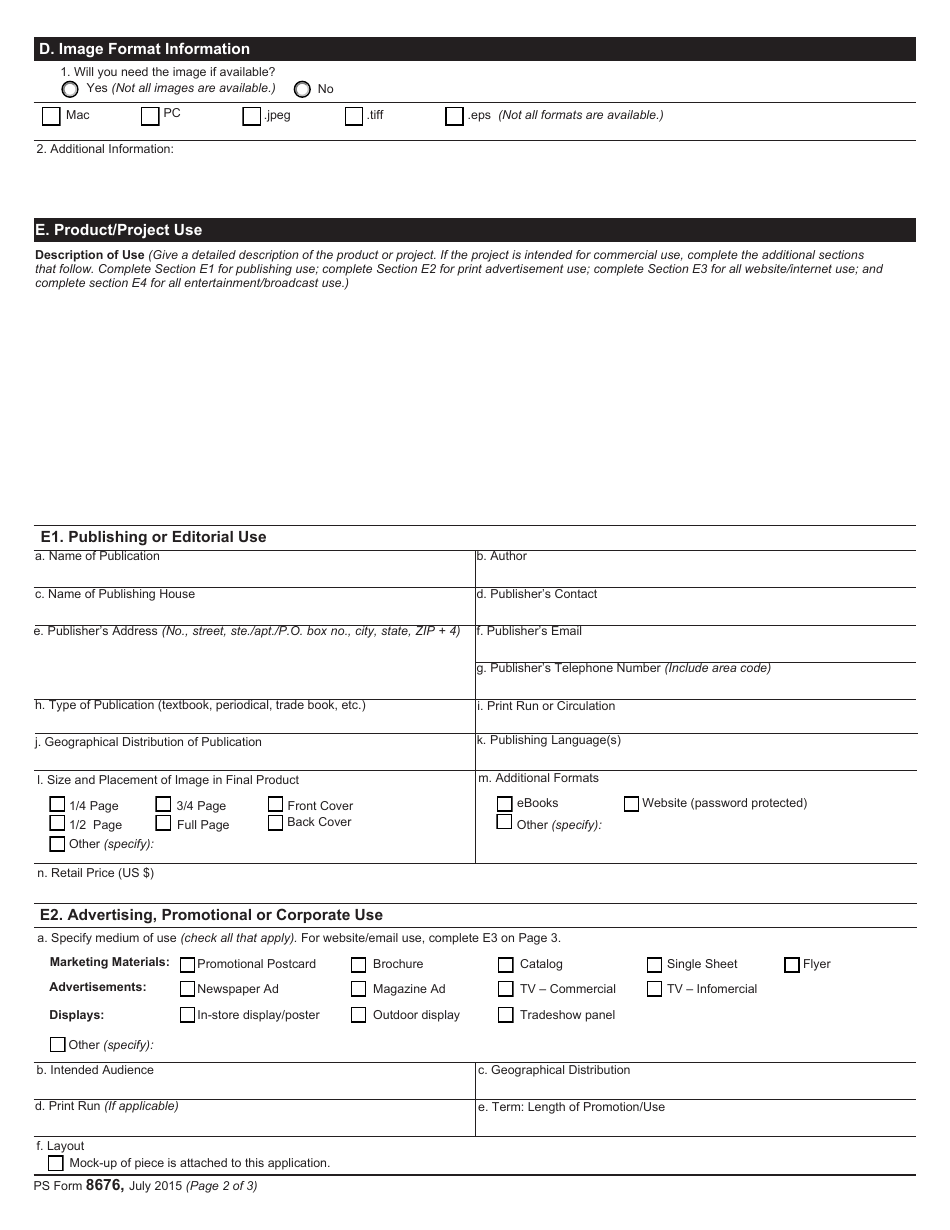 PS Form 8676 Rights and Permissions Application, Page 2